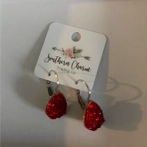 Red Druzy Teardrop Hoop Earrings